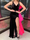 Sheath/Column V-neck Velvet Satin Prom Dresses With Bow #Milly020125864