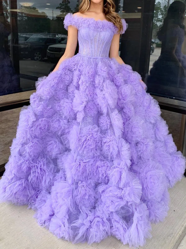 Ball Gown Off-the-shoulder Tulle Ruffle Tiered Prom Dresses #Milly020125869
