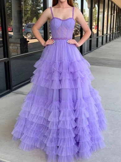 Ball Gown Sweetheart Tulle Ruffle Tiered Prom Dresses With Beading #Milly020125870