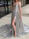 A-line Sweetheart Cut Out Metallic Prom Dresses With Ruched #Milly020125872