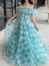 Ball Gown Off-the-shoulder Tulle Floral Prom Dresses With Ruffle #Milly020125878
