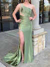 Mermaid One Shoulder Satin Cut Out Prom Dresses With Appliques #Milly020125880