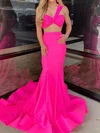 Mermaid One Shoulder Satin Two Piece Prom Dresses With Ruched #Milly020125890