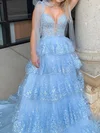Ball Gown Sweetheart Tulle Tiered Prom Dresses With Appliques #Milly020125892