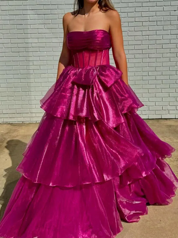 Ball Gown Strapless Tulle Tiered Prom Dresses With Bow #Milly020125894