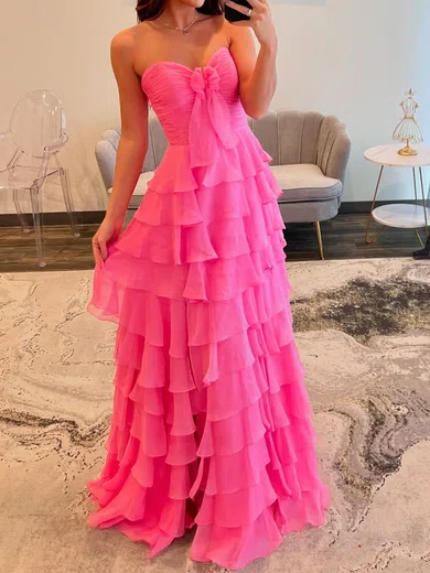 Ball Gown Strapless Chiffon Tiered Prom Dresses #Milly020125897