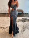 Sheath/Column Scoop Neck Jersey Beaded Prom Dresses With Ruched #Milly020125901