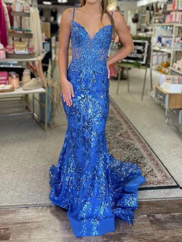 Mermaid V-neck Sparkly Sequin Prom Dresses With Appliques #Milly020125907