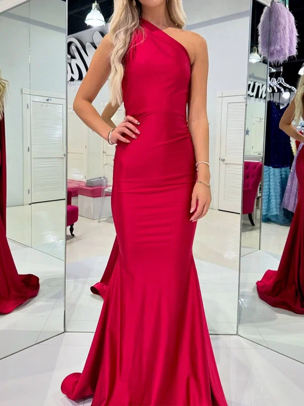 Mermaid One Shoulder Backless Satin Prom Dresses With Ruched #Milly020125910