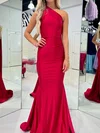 Mermaid One Shoulder Backless Satin Prom Dresses With Ruched #Milly020125910
