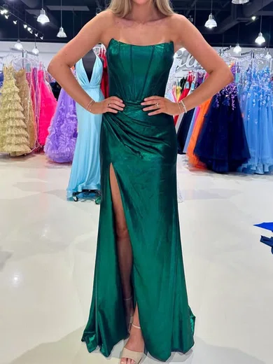 Sheath/Column Strapless Satin Corset Prom Dresses With Ruched #Milly020125912