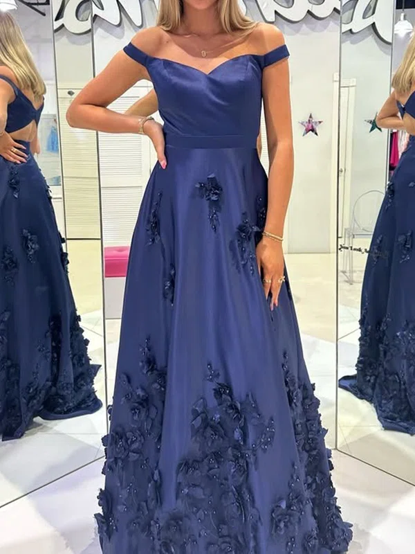 Ball Gown Off-the-shoulder Satin Cut Out 3D Floral Prom Dresses #Milly020125923
