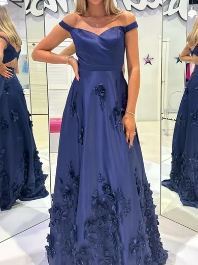 Ball Gown Off-the-shoulder Satin Cut Out 3D Floral Prom Dresses #Milly020125923