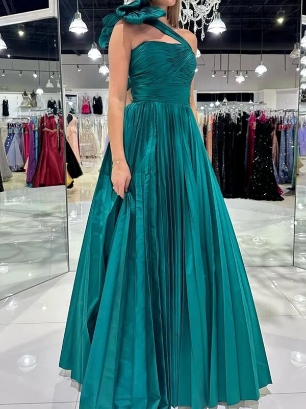 Ball Gown One Shoulder Satin Pleated Prom Dresses With Bow #Milly020125926
