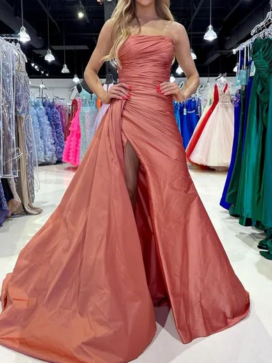 Sheath/Column Strapless Satin Prom Dresses With Ruched #Milly020125930