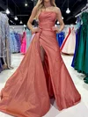 Sheath/Column Strapless Satin Prom Dresses With Ruched #Milly020125930
