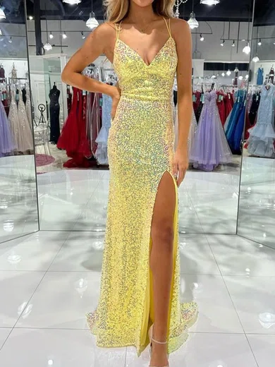 Sheath/Column V-neck Sparkly Sequin Prom Dresses #Milly020125934