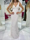 Sheath/Column V-neck Sparkly Sequin Prom Dresses With Feather #Milly020125937