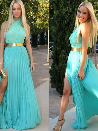 A-line Halter Chiffon Floor-length Sashes / Ribbons Prom Dresses #02016920