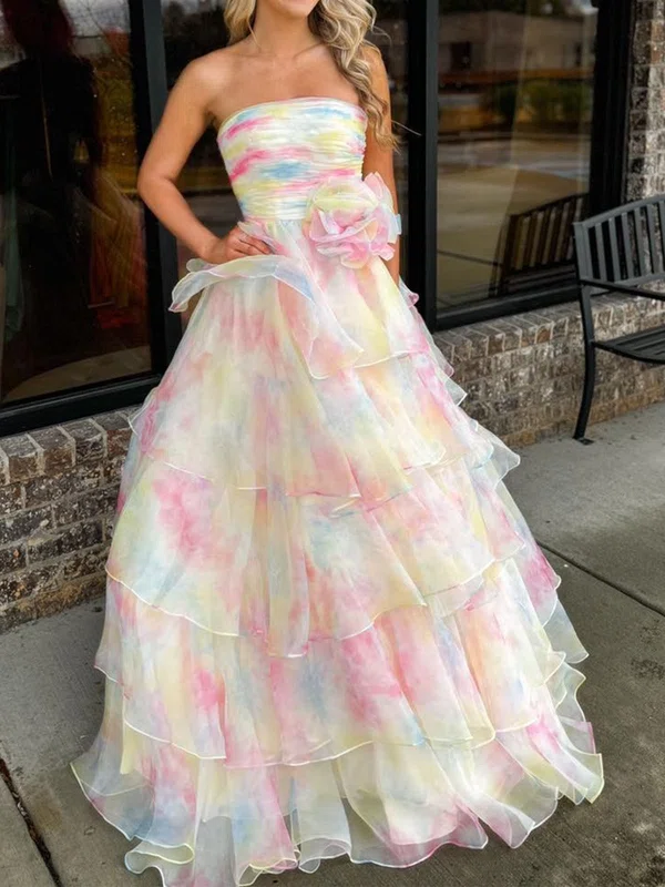Ball Gown Strapless Tulle Ruffle Tiered Prom Dresses #Milly020125967