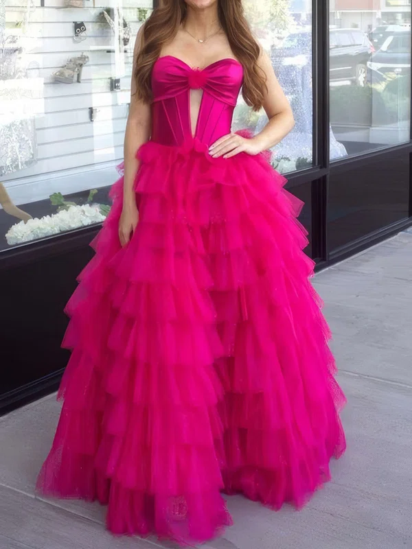 Ball Gown Strapless Tulle Ruffle Tiered Prom Dresses #Milly020125978