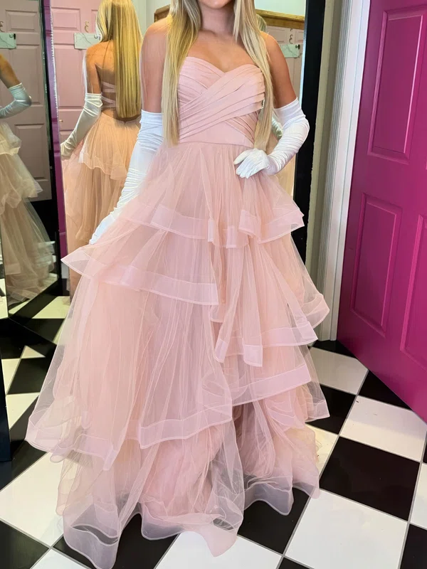 Ball Gown Strapless Tulle Ruffle Tiered Prom Dresses #Milly020125980