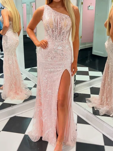 Sheath/Column One Shoulder Sparkly Sequin Prom Dresses #Milly020125986