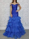 Unique Trumpet/Mermaid Organza Sequin V-neck Ruffle Prom Dresses #Milly020125996