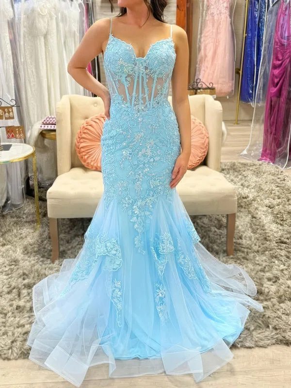 Mermaid Sweetheart Tulle Corset Prom Dresses With Appliques #Milly020126004