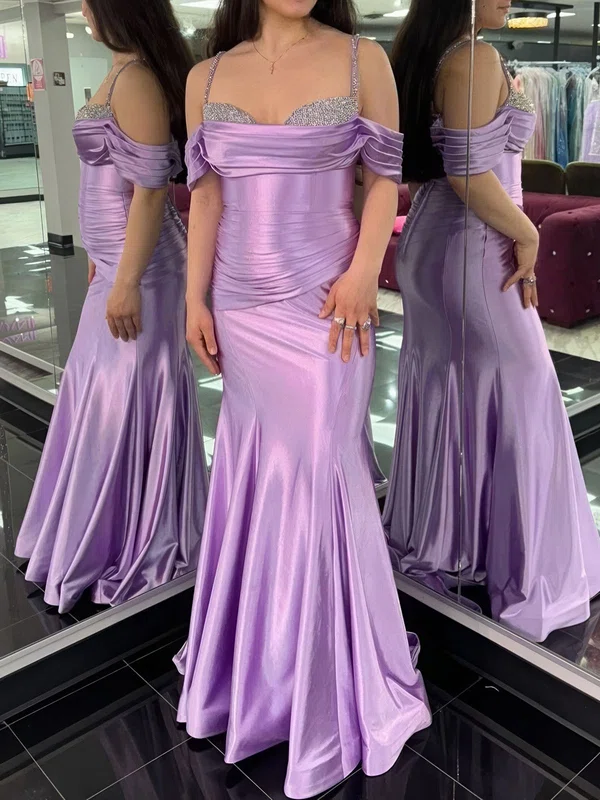 Mermaid Cowl Neck Ruched Satin Prom Dresses With Beading #Milly020126011