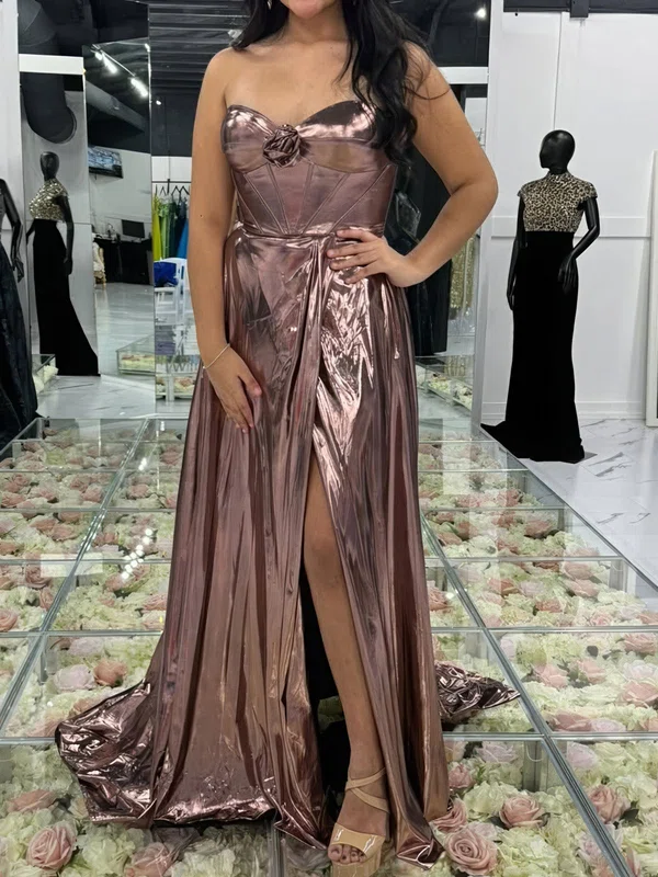 Sparkly A-line Strapless Metallic Prom Dresses With Ruched #Milly020126013