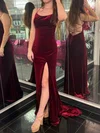 Burgundy Sheath/Column Scoop Neck Velvet Prom Dresses #Milly020126015