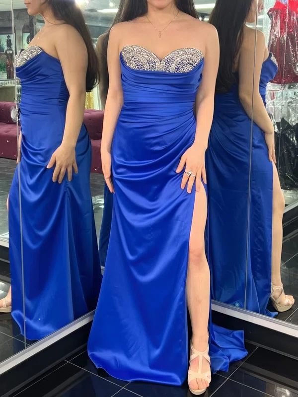 Mermaid Strapless Ruched Satin Prom Dresses With Beading #Milly020126020