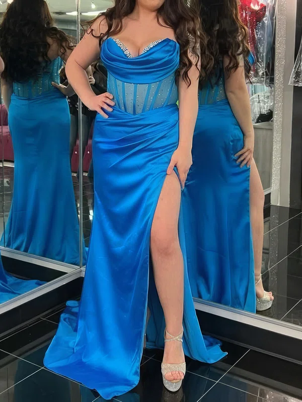 Sheath/Column Cowl Neck Satin Corset Prom Dresses With Beading #Milly020126021