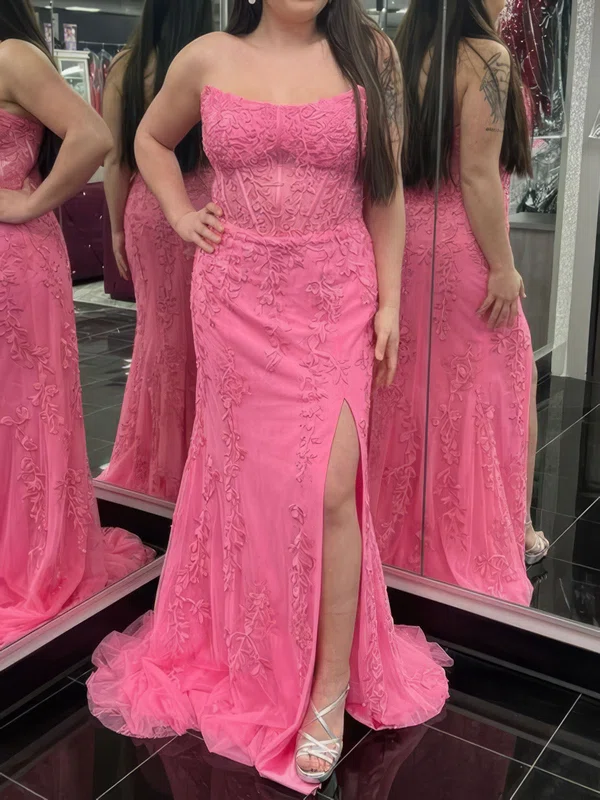 Corset Sheath/Column Tulle Appliques Split Prom Dresses #Milly020126023