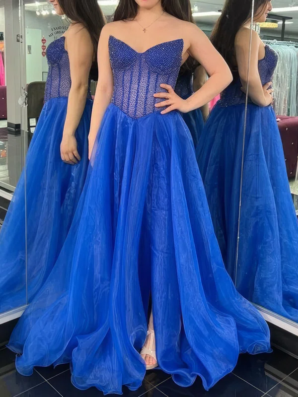 Corset A-line Organza Beaded Split Prom Dresses #Milly020126027