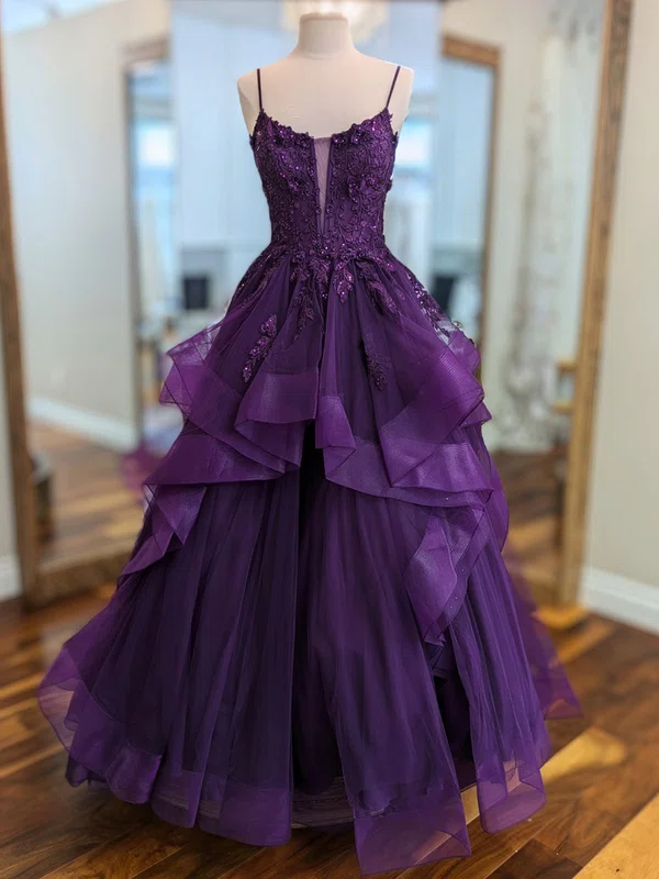 Puffy Ball Gown/Princess Tulle Appliques Ruffle Prom Dresses #Milly020126035