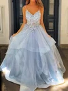 Princess V-neck Tulle Ruffle Prom Dresses With Appliques #Milly020126043