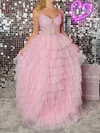 Ball Gown Scoop Neck Tulle Ruffle Tiered Prom Dresses With Appliques #Milly020126045