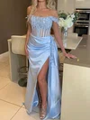 Sheath/Column Off-the-shoulder Satin Corset Prom Dresses With Appliques #Milly020126048