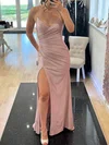 Sheath/Column V-neck Glitter Prom Dresses With Ruched #Milly020126049