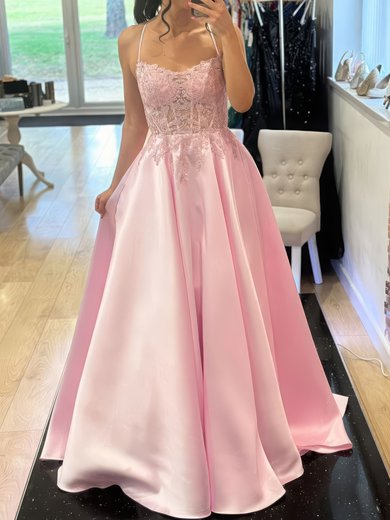 Ball Gown Scoop Neck Satin Corset Prom Dresses With Appliques #Milly020126050