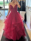Princess V-neck Tulle Ruffle Prom Dresses #Milly020126051
