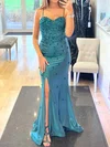 Sheath/Column Sweetheart Satin 3D Floral Prom Dresses With Beading #Milly020126054