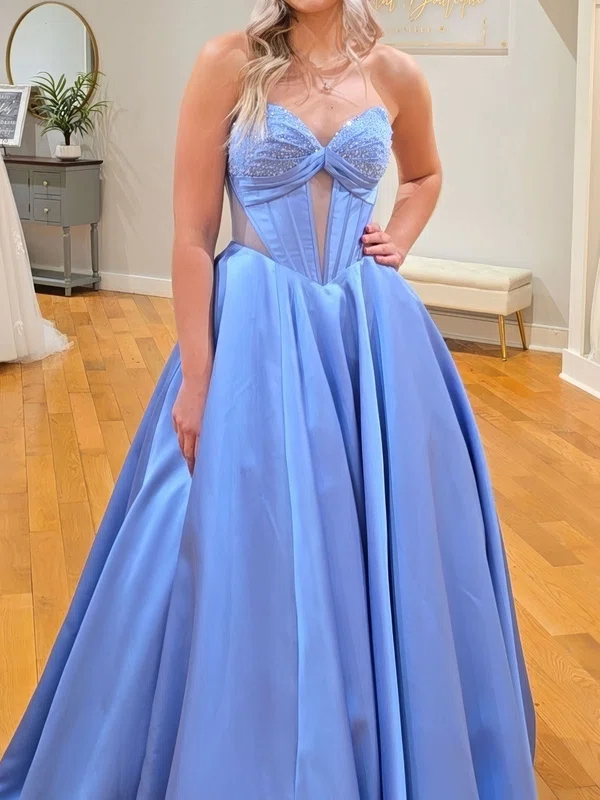 Ball Gown Strapless Satin Cut Out Prom Dresses With Beading #Milly020126056