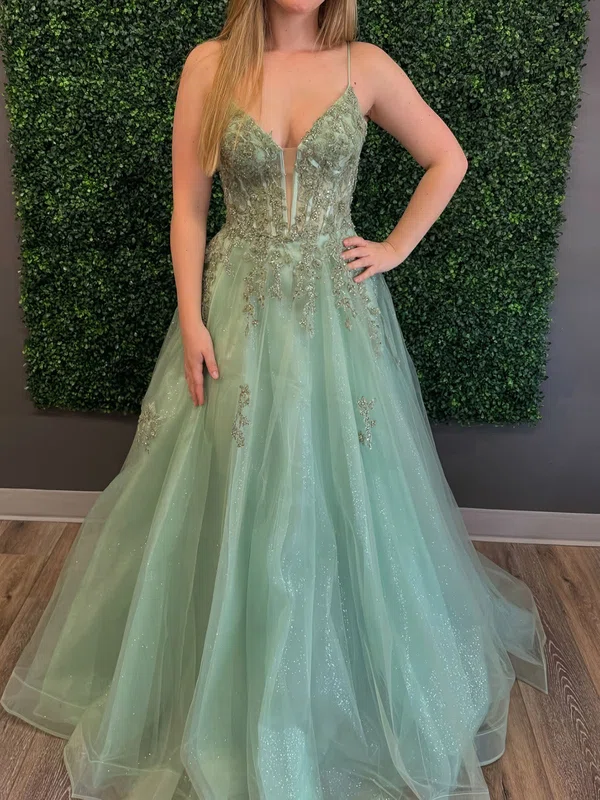 Glitter Ball Gown/Princess V-neck Appliques Prom Dresses #Milly020126060