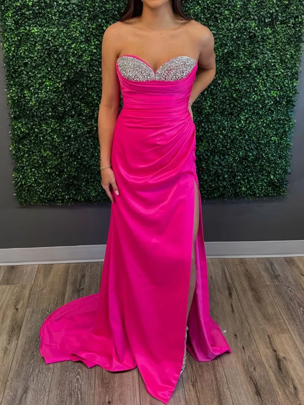 Mermaid Strapless Ruched Satin Prom Dresses With Beading #Milly020126062