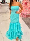 Sheath/Column Strapless Chiffon Tiered Prom Dresses With Appliques #Milly020126079