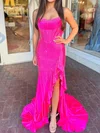 Glitter Sheath/Column Satin Straight Beaded Ruffle Prom Dresses #Milly020126082