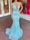 Mermaid Halter Sparkly Sequin Prom Dresses With Beading #Milly020126083
